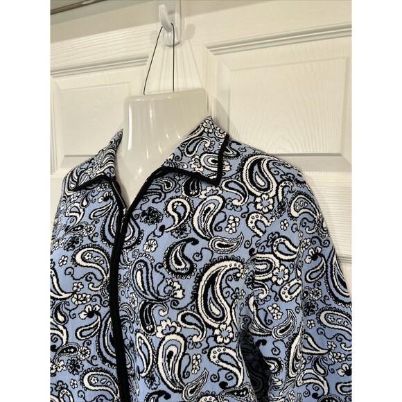 Essential G Santana Fine Knit Zip Front Paisley Print Blue Plus Size Sweater 2X - Picture 3 of 10